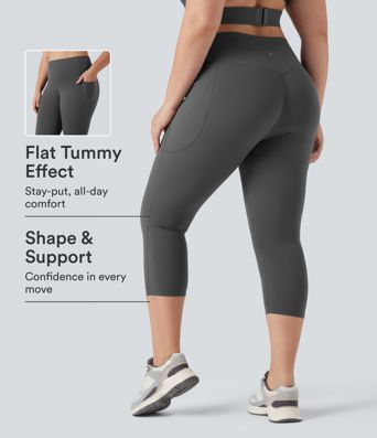 Leggings capri d'entraînement grande taille Halara UltraSculpt™ SoCinched, taille haute, qui rehaussent les fessiers et sculptent le ventre, avec poches