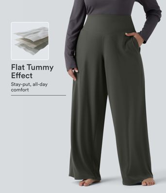 Halara UltraSculpt™ Pantalon de yoga grande taille, taille haute, gainant (contrôle du ventre), coupe droite, avec poches