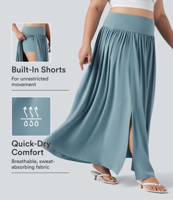Breezeful™ High Waisted Tummy Control 2-in-1 Flowy Quick Dry Maxi Plus Size Skirt