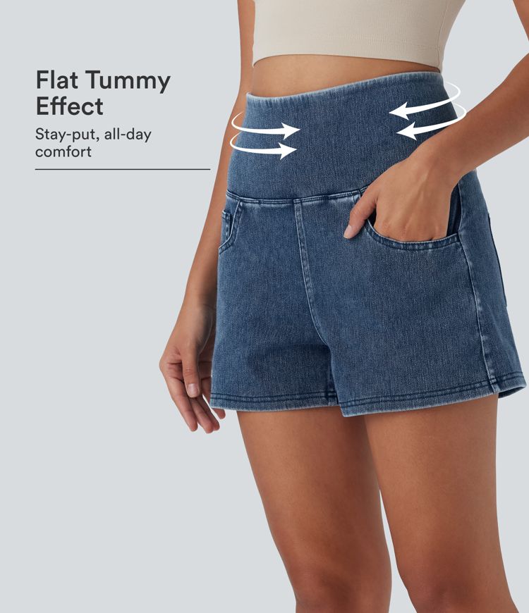Halara Flex™ High Waisted Tummy Control Denim Casual Shorts 3'' with Pockets Halara Flex™ High Waisted Tummy Control Denim Casual Shorts 3'' with Pockets