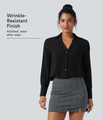 Wrinkle-resistant V-neck Long Sleeve Work Chiffon Shirt