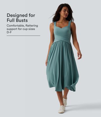 Sleeveless Crossover Flowy Midi Casual Dress with Pockets DD-F
