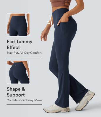 Halara UltraSculpt™ SoCinched Legging de Yoga Taille Haute avec Contrôle du Ventre et Poches, Coupe Évasée