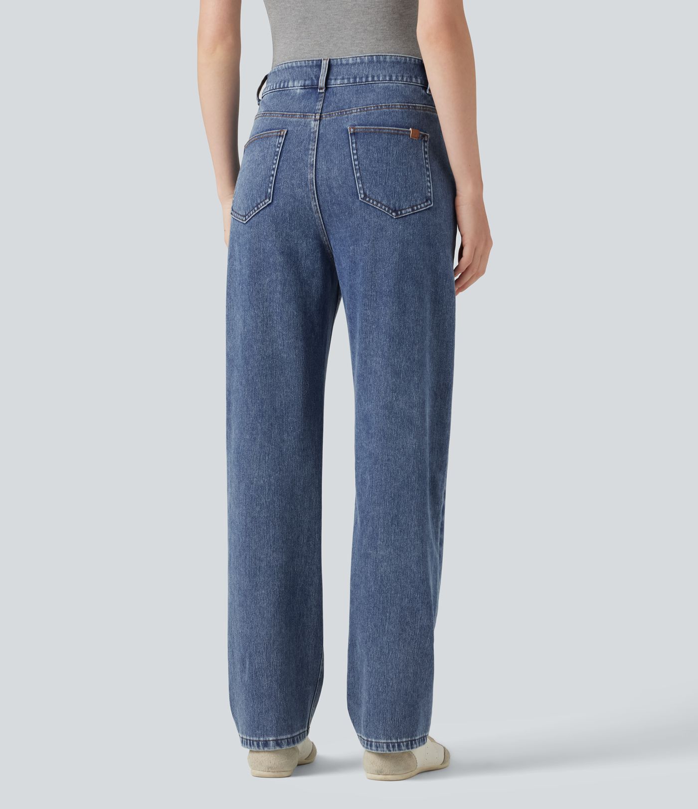 Halara Flex™ High Waisted Zipper Pockets Straight Leg Casual Jeans