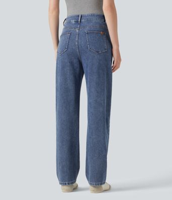 Halara Flex™ High Waisted Zipper Pockets Straight Leg Casual Jeans