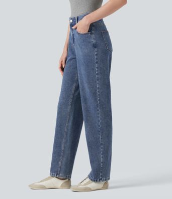 Halara Flex™ High Waisted Zipper Pockets Straight Leg Casual Jeans