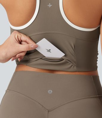 Halara UltraSculpt™ U-Neck Racerback Color Block Built-in Bra Yoga Tank Top with Pocket