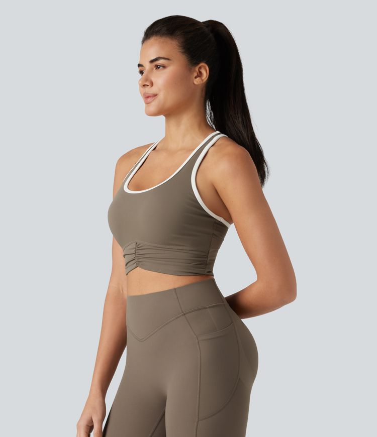 Halara UltraSculpt™ U-Neck Racerback Color Block Built-in Bra Yoga Tank Top with Pocket