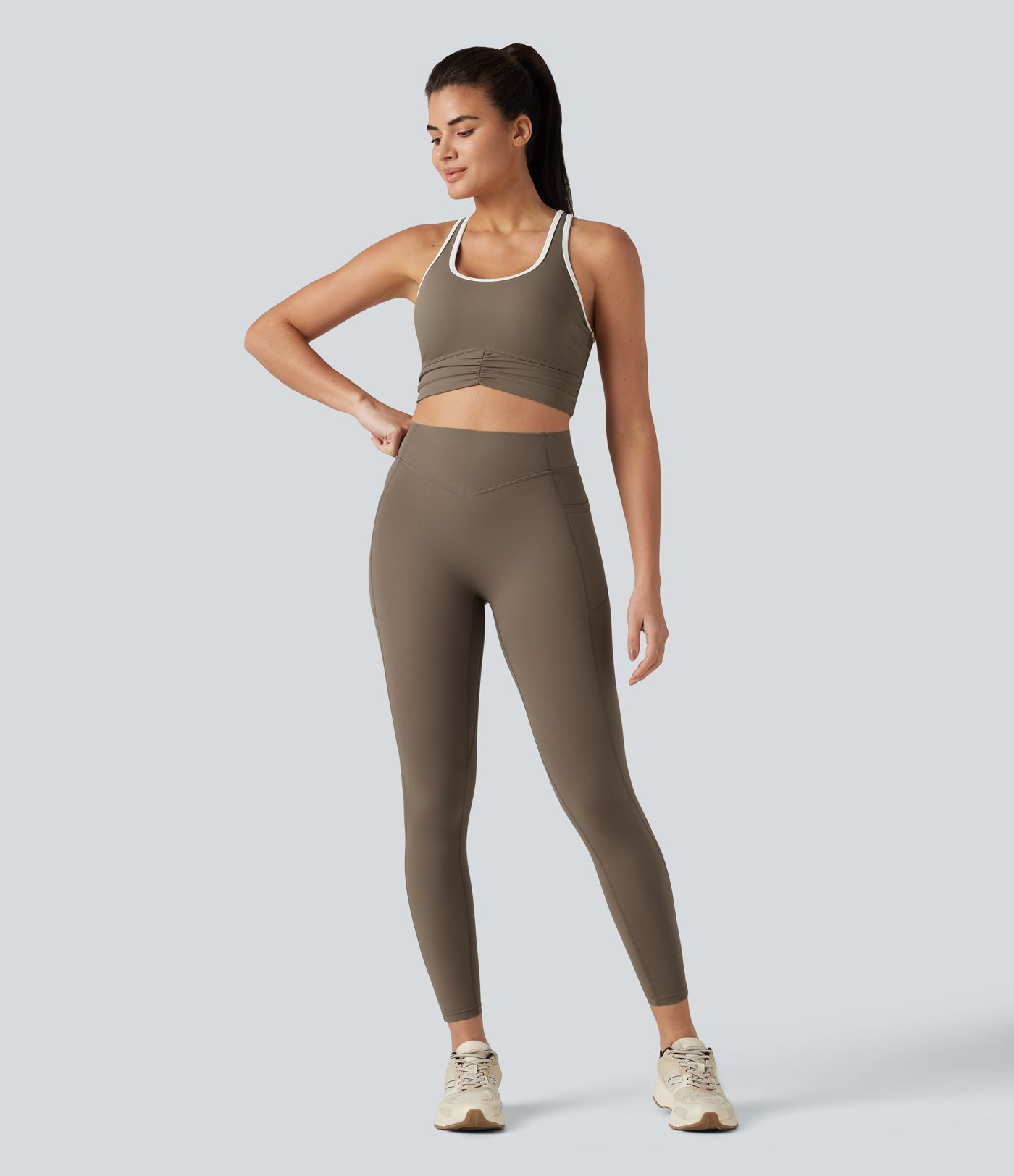 Halara UltraSculpt™ U-Neck Racerback Color Block Built-in Bra Yoga Tank Top with Pocket