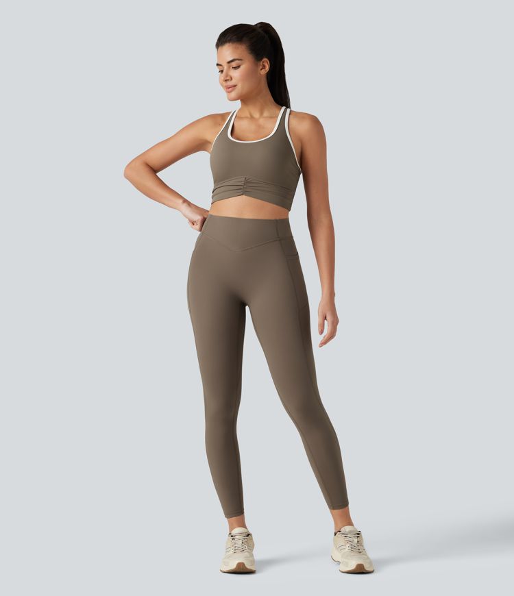 Halara UltraSculpt™ U-Neck Racerback Color Block Built-in Bra Yoga Tank Top with Pocket