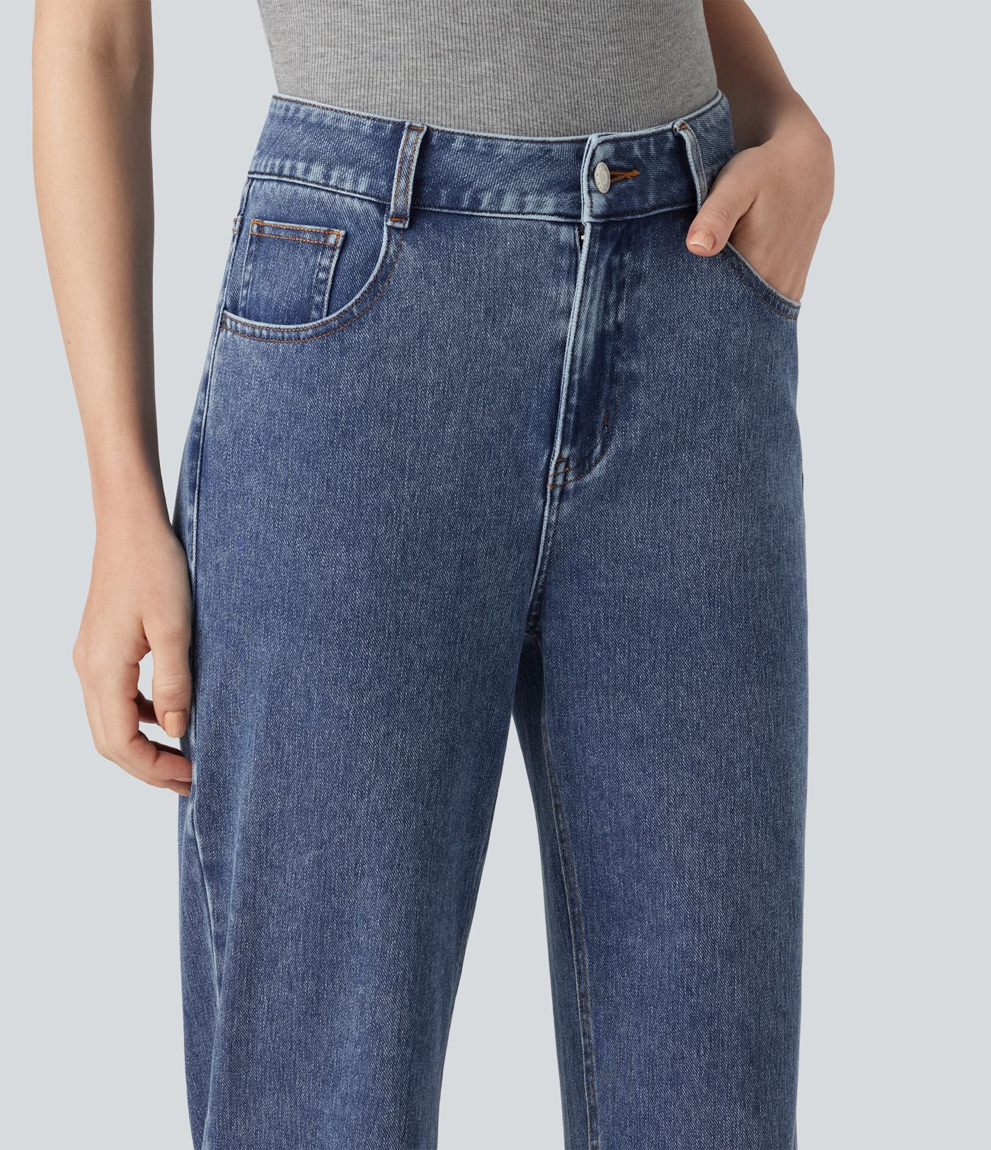 Halara Flex™ High Waisted Zipper Pockets Straight Leg Casual Jeans