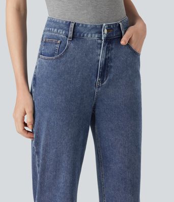 Halara Flex™ High Waisted Zipper Pockets Straight Leg Casual Jeans