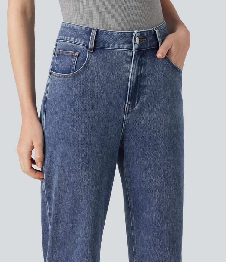 Halara Flex™ High Waisted Zipper Pockets Straight Leg Casual Jeans