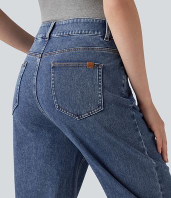 Halara Flex™ High Waisted Zipper Pockets Straight Leg Casual Jeans