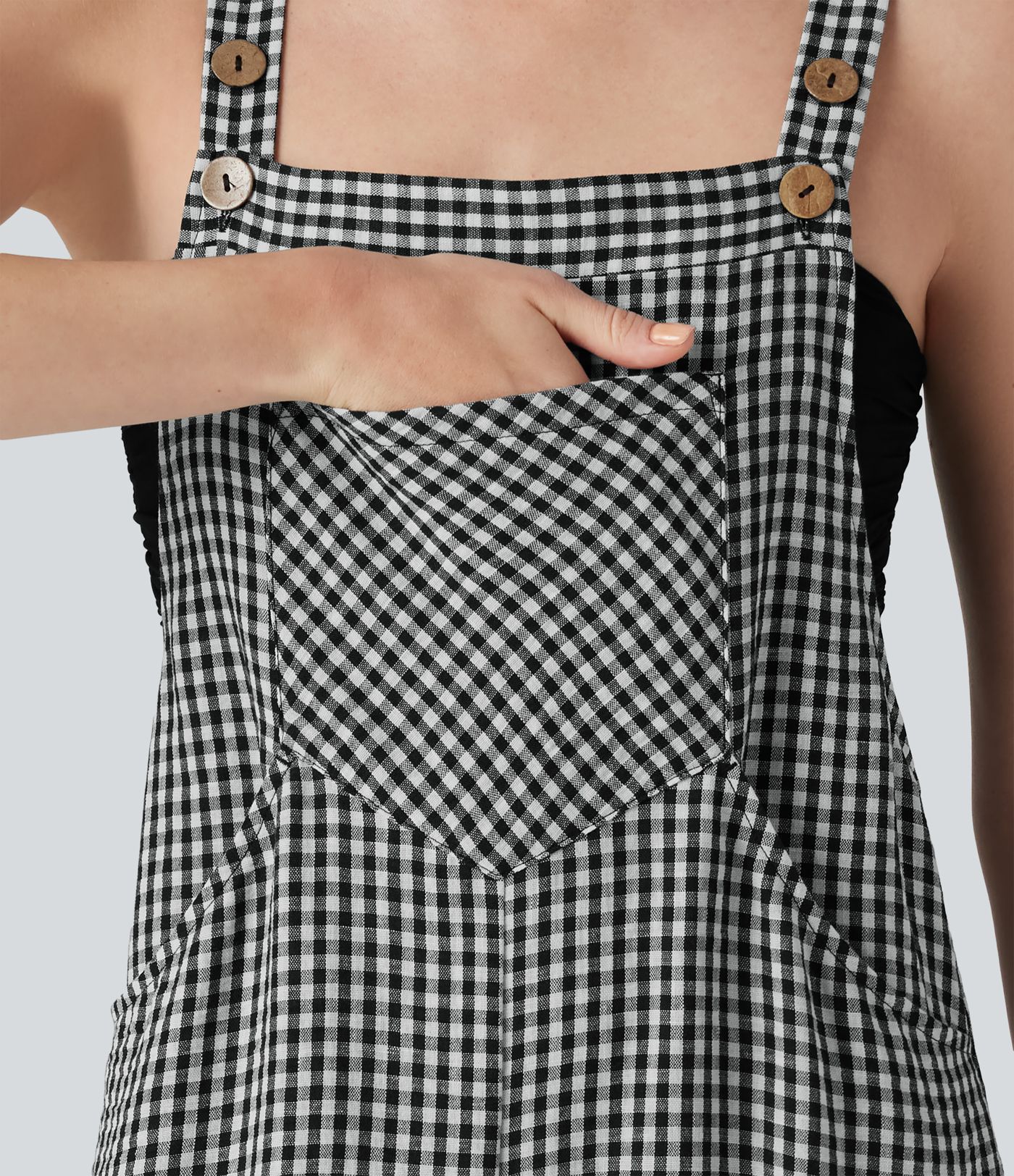 Plaid Casual Linen-Feel Jogger Overalls with Pockets