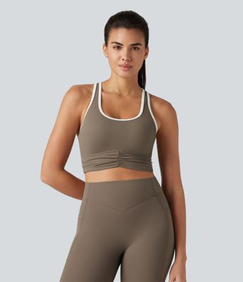 Halara UltraSculpt™ U-Neck Racerback Color Block Built-in Bra Yoga Tank Top with Pocket