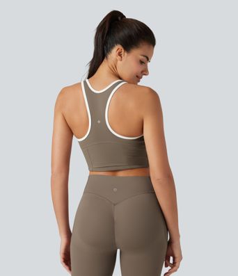 Halara UltraSculpt™ U-Neck Racerback Color Block Built-in Bra Yoga Tank Top with Pocket