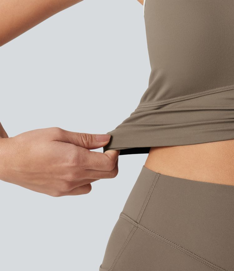 Halara UltraSculpt™ U-Neck Racerback Color Block Built-in Bra Yoga Tank Top with Pocket