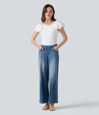 Round Neck Tiered Flounce Sleeve Casual Blouse