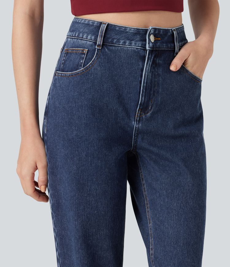 Halara Flex™ High Waisted Zipper Pockets Straight Leg Casual Jeans