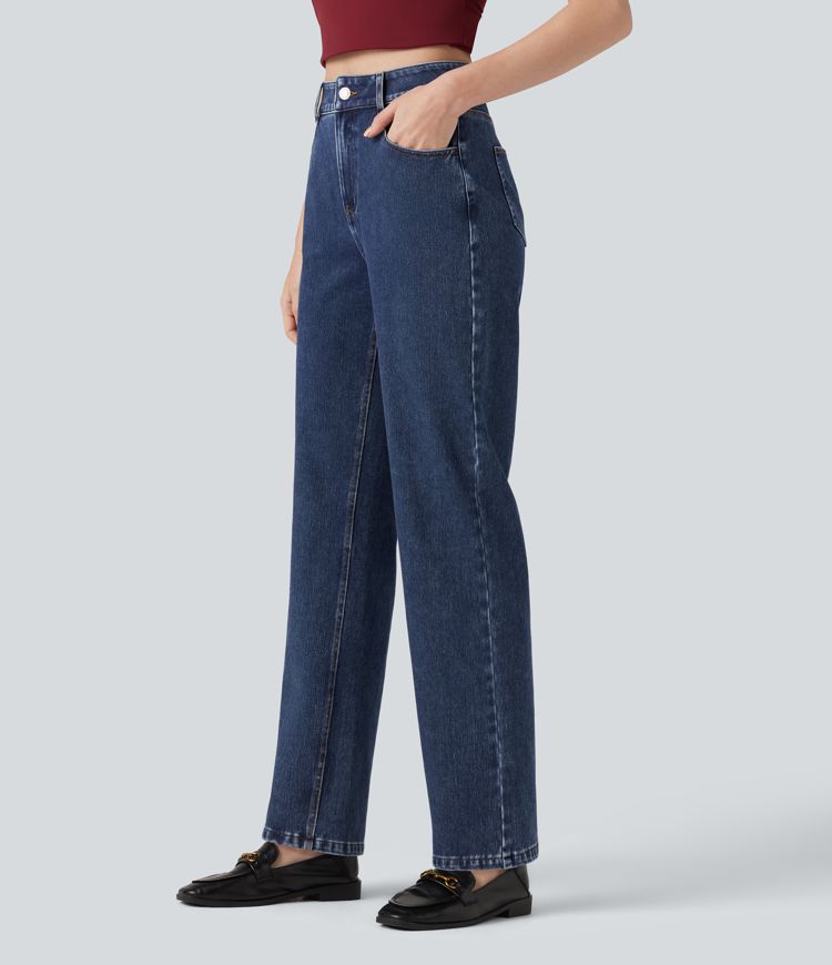 Halara Flex™ High Waisted Zipper Pockets Straight Leg Casual Jeans