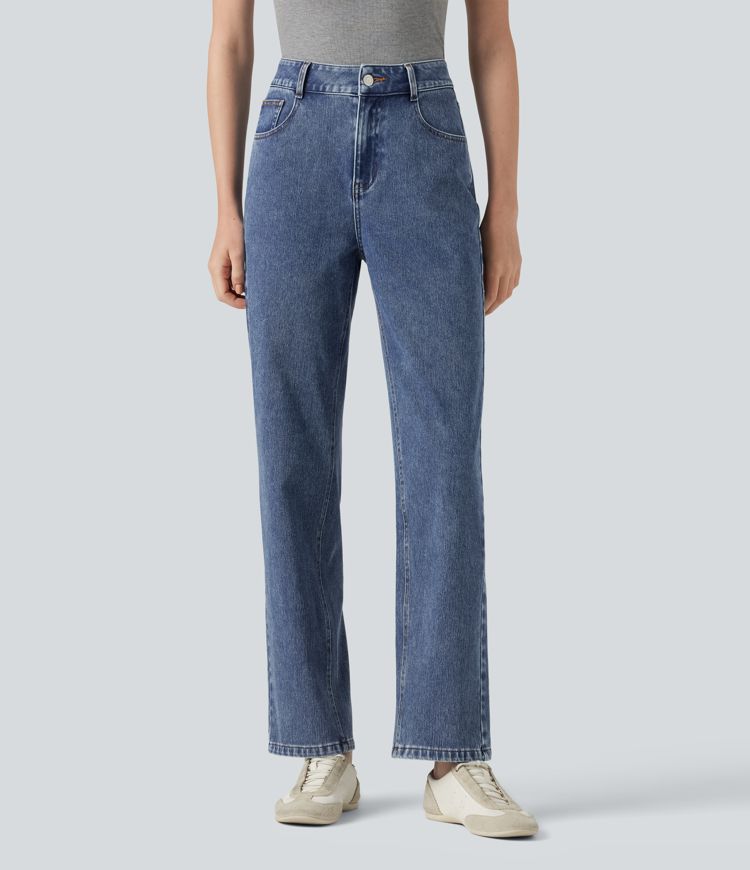 Halara Flex™ High Waisted Zipper Pockets Straight Leg Casual Jeans
