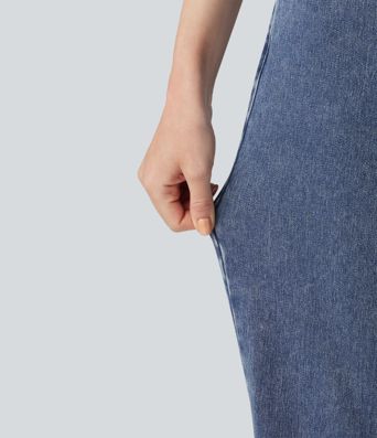Halara Flex™ High Waisted Zipper Pockets Straight Leg Casual Jeans