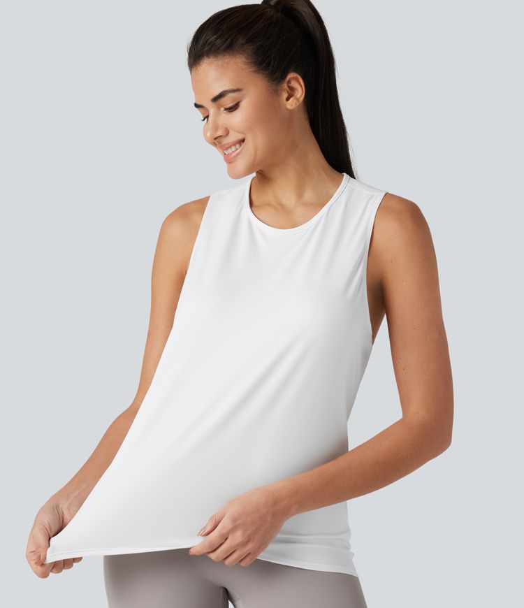 Crossover Racerback Sleeveless Cool Touch Quick Dry Yoga Sports Top-UPF50+