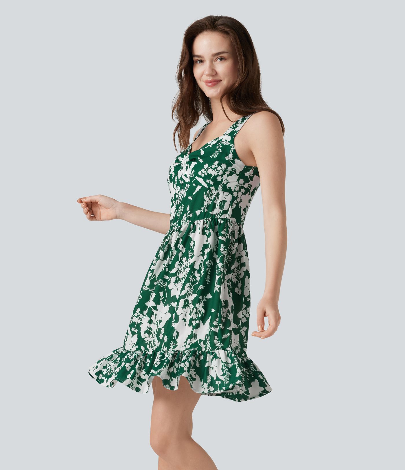 Sweetheart Neck Sleeveless Lace Up Floral Print Mini Dress
