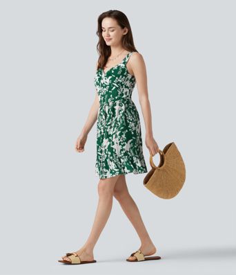 Sweetheart Neck Sleeveless Lace Up Floral Print Mini Dress
