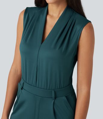 V Neck Sleeveless Work Jumpsuit with Pockets-Easy Peezy Edition