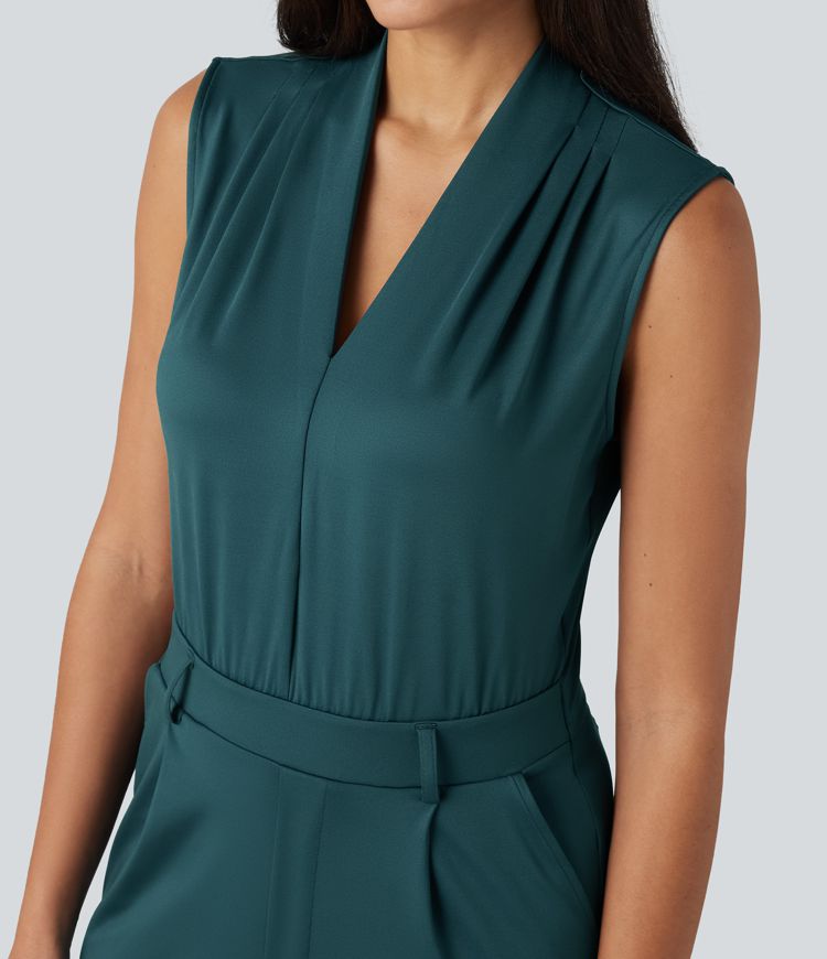 V Neck Sleeveless Work Jumpsuit with Pockets-Easy Peezy Edition