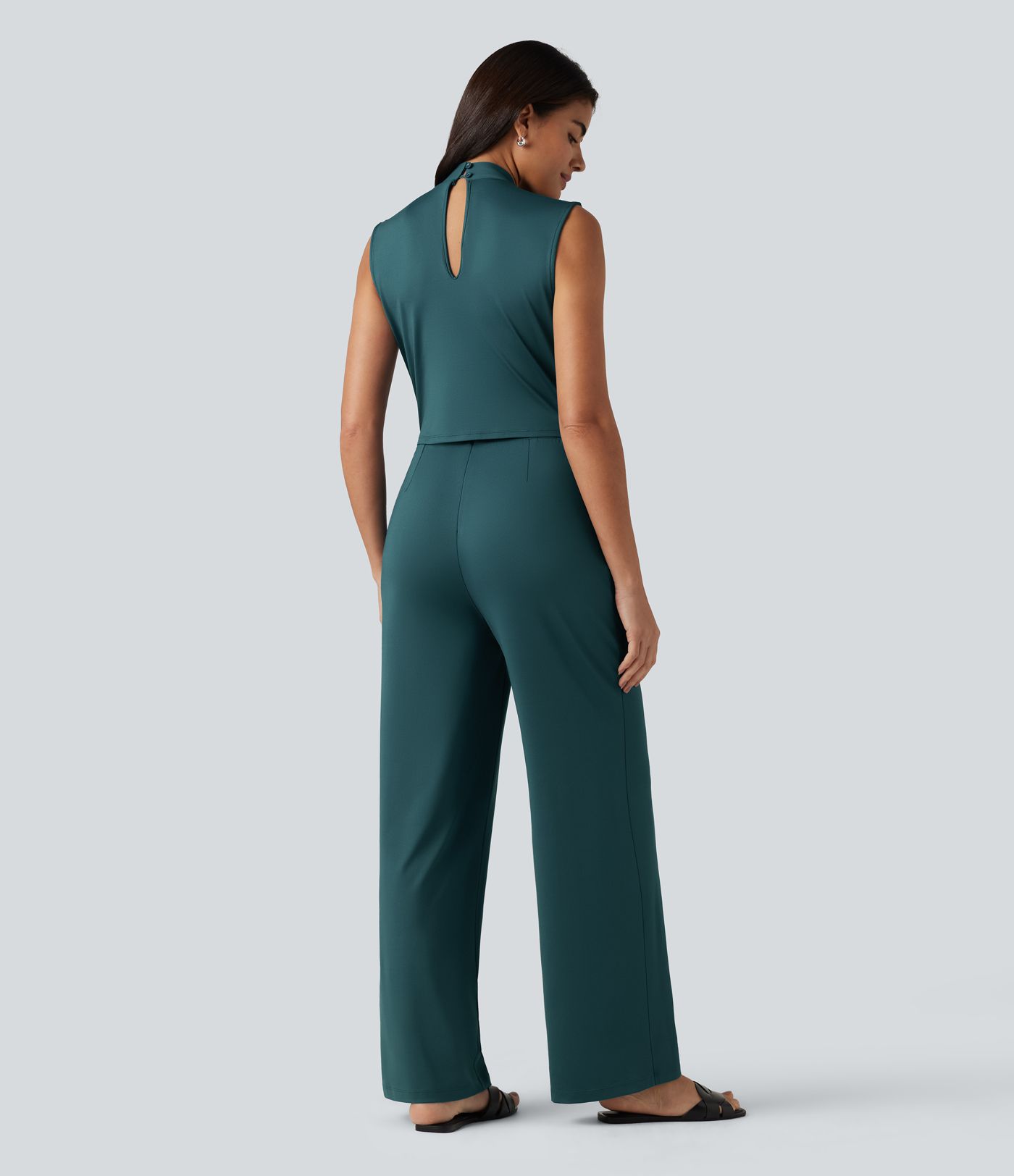V Neck Sleeveless Work Jumpsuit with Pockets-Easy Peezy Edition