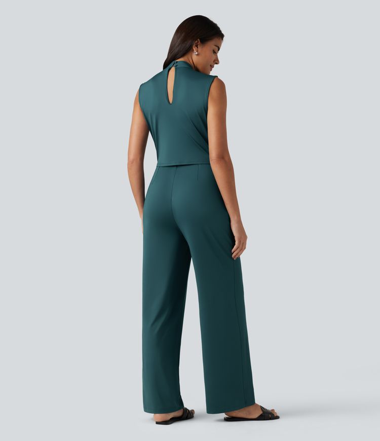 V Neck Sleeveless Work Jumpsuit with Pockets-Easy Peezy Edition