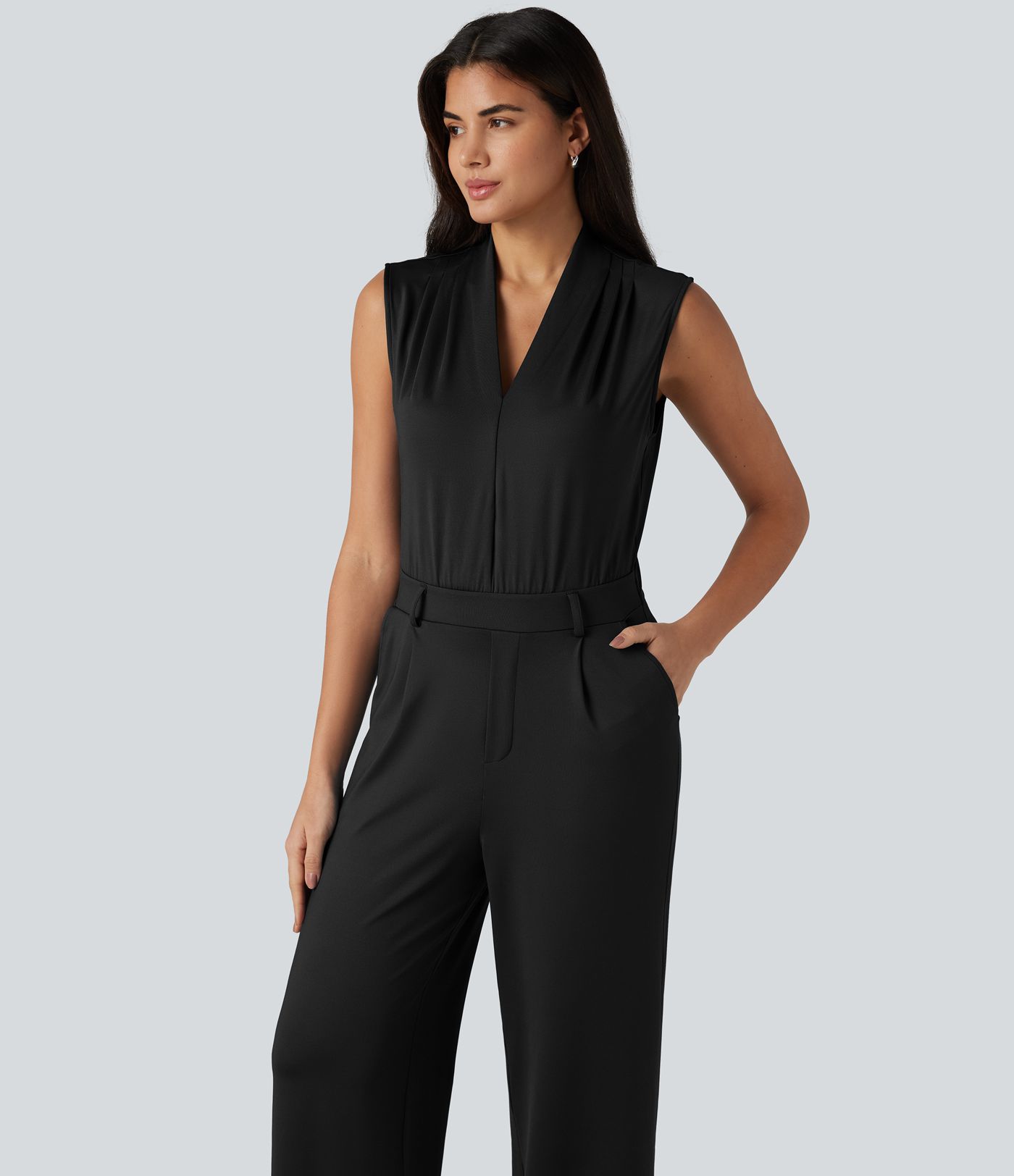 V Neck Sleeveless Work Jumpsuit with Pockets-Easy Peezy Edition V Neck Sleeveless Work Jumpsuit with Pockets-Easy Peezy Edition