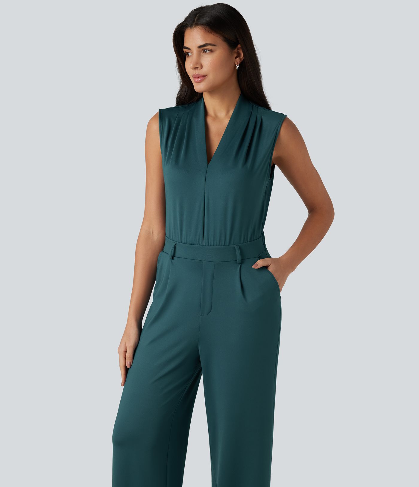 V Neck Sleeveless Work Jumpsuit with Pockets-Easy Peezy Edition