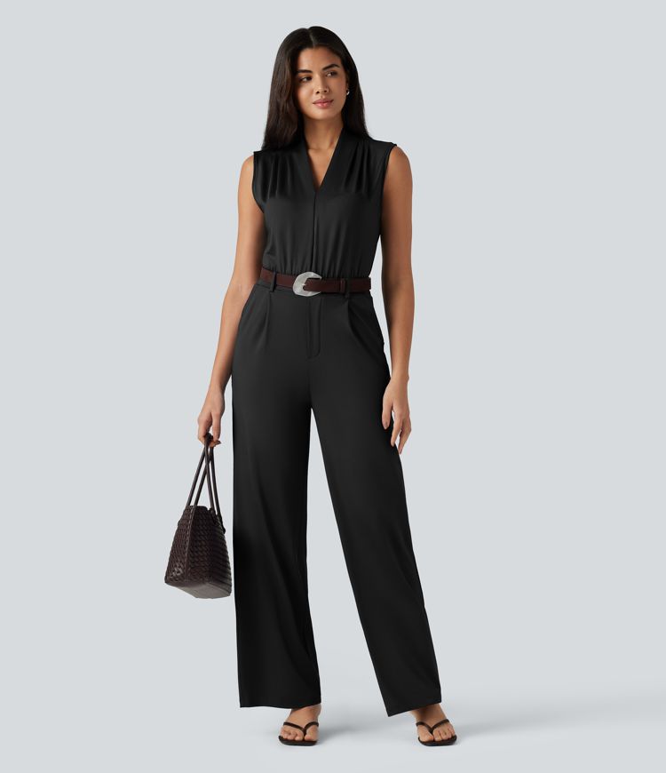 V Neck Sleeveless Work Jumpsuit with Pockets-Easy Peezy Edition V Neck Sleeveless Work Jumpsuit with Pockets-Easy Peezy Edition