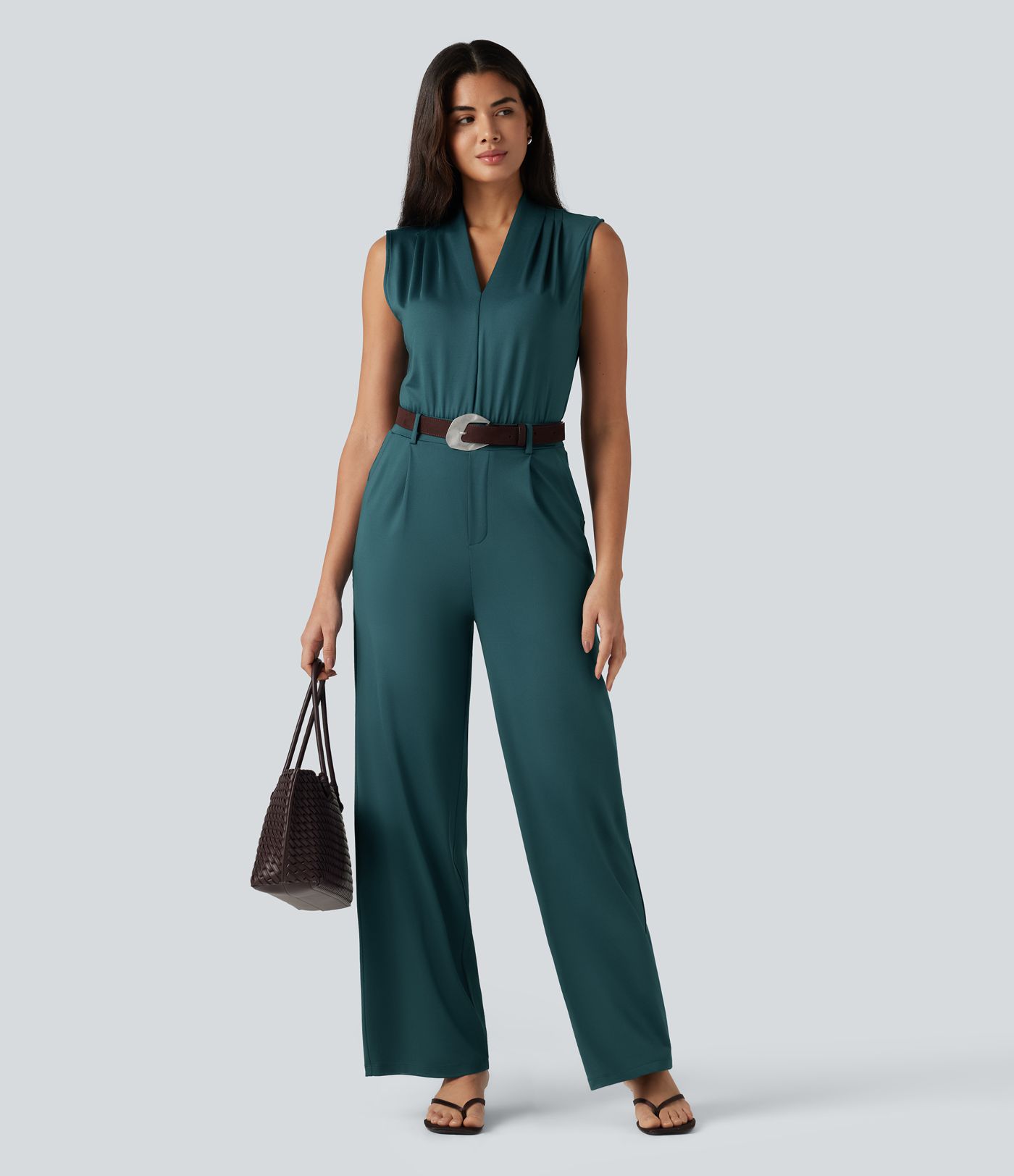 V Neck Sleeveless Work Jumpsuit with Pockets-Easy Peezy Edition