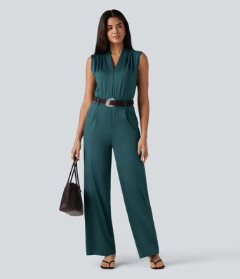 V Neck Sleeveless Work Jumpsuit with Pockets-Easy Peezy Edition