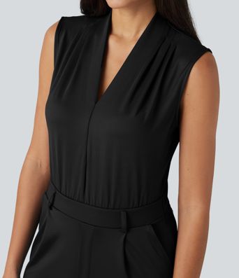 V Neck Sleeveless Work Jumpsuit with Pockets-Easy Peezy Edition V Neck Sleeveless Work Jumpsuit with Pockets-Easy Peezy Edition