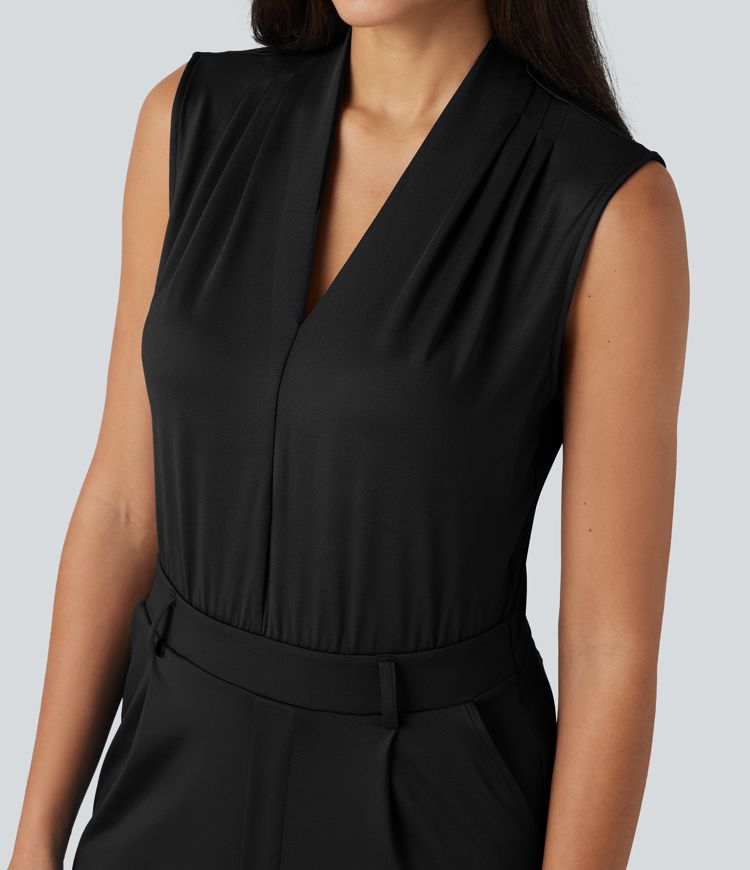 V Neck Sleeveless Work Jumpsuit with Pockets-Easy Peezy Edition V Neck Sleeveless Work Jumpsuit with Pockets-Easy Peezy Edition