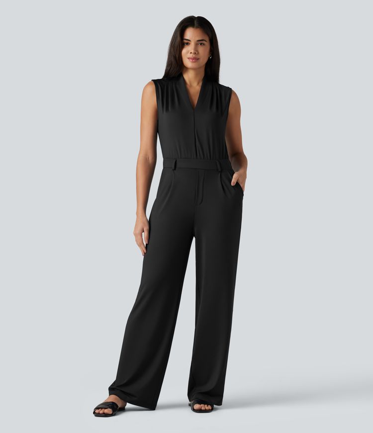 V Neck Sleeveless Work Jumpsuit with Pockets-Easy Peezy Edition V Neck Sleeveless Work Jumpsuit with Pockets-Easy Peezy Edition