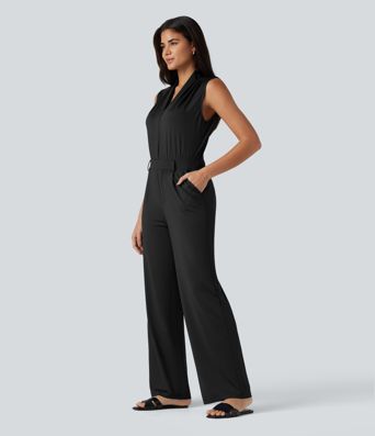 V Neck Sleeveless Work Jumpsuit with Pockets-Easy Peezy Edition V Neck Sleeveless Work Jumpsuit with Pockets-Easy Peezy Edition