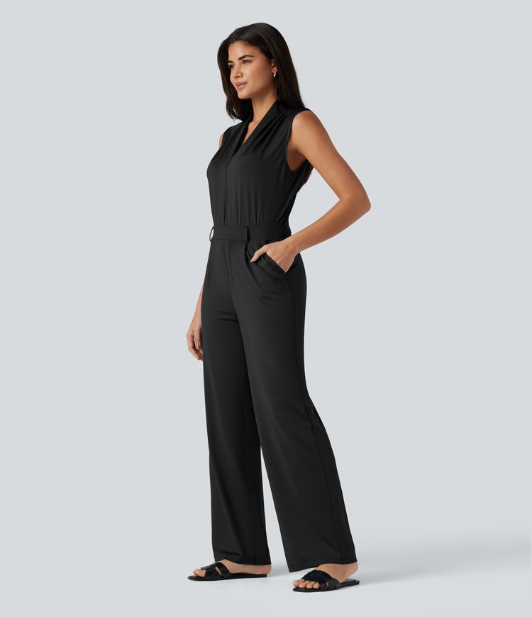 V Neck Sleeveless Work Jumpsuit with Pockets-Easy Peezy Edition V Neck Sleeveless Work Jumpsuit with Pockets-Easy Peezy Edition