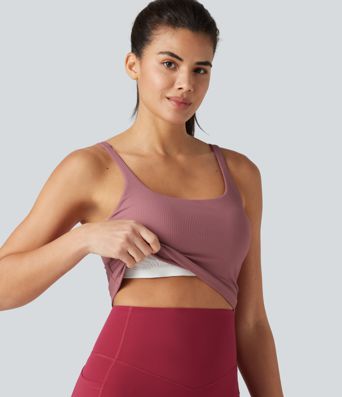 Backless U-Neck Built-in Bra Dance Tank Top