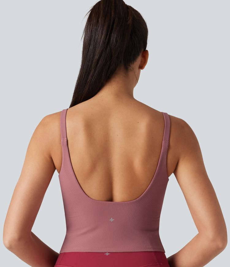 Backless U-Neck Built-in Bra Dance Tank Top