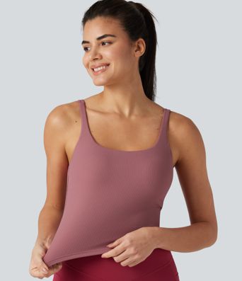 Backless U-Neck Built-in Bra Dance Tank Top