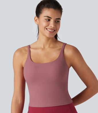 Backless U-Neck Built-in Bra Dance Tank Top