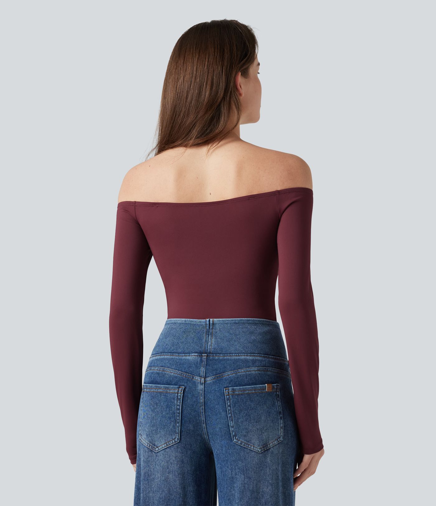 Off-Shoulder Long Sleeve Removable Straps Built-in Bra Casual Bodysuit