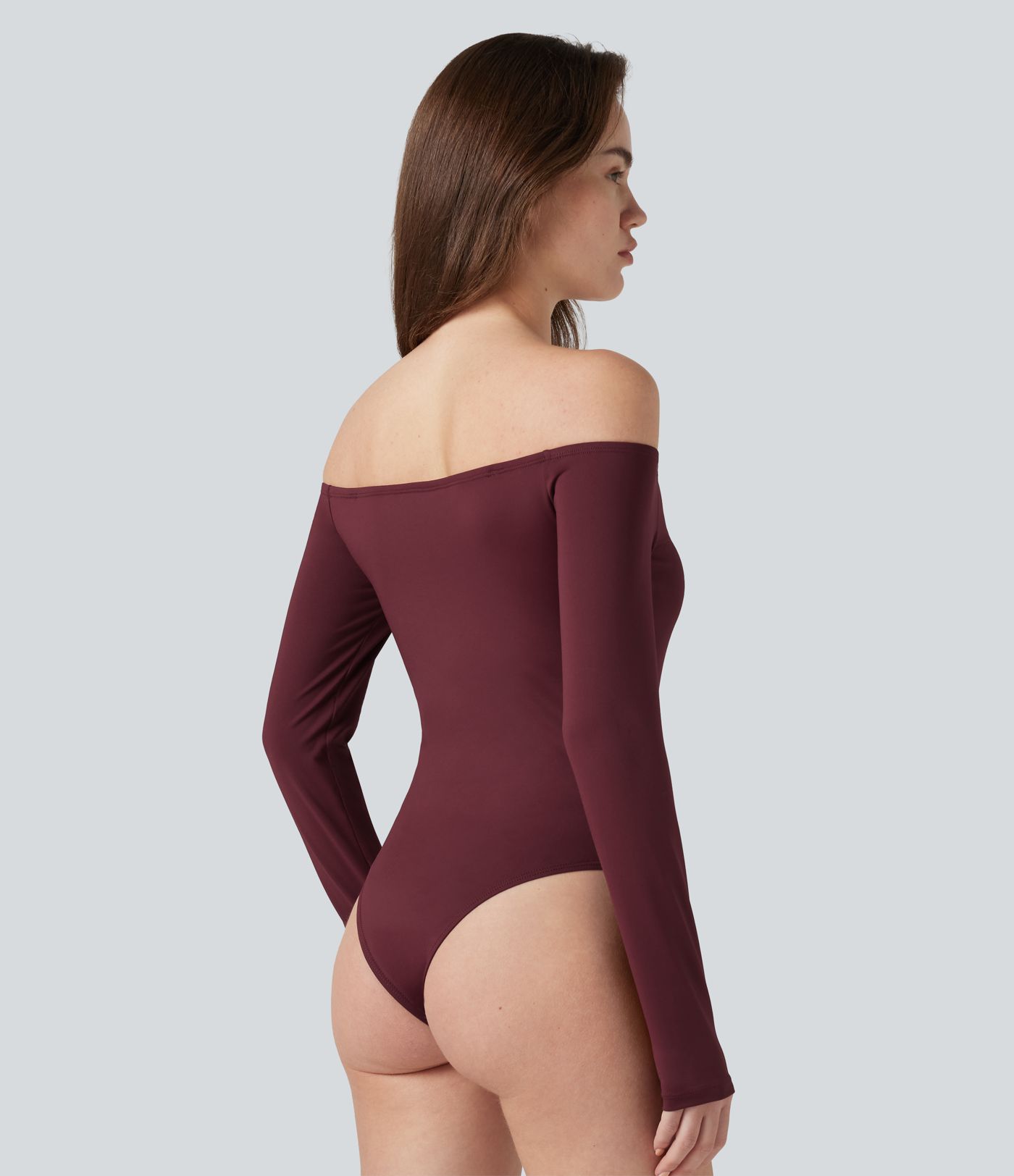 Off-Shoulder Long Sleeve Removable Straps Built-in Bra Casual Bodysuit